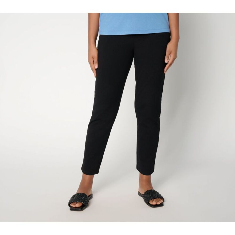 Susan Graver Women's Petite Pants PM Weekend Premium Aire Slim-Leg Black